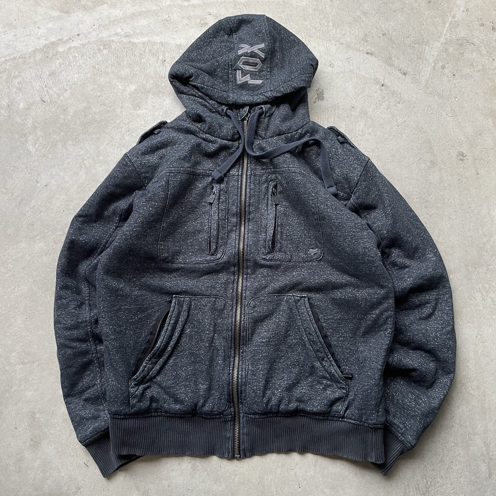 FOX RACING Sasquatch Fur Lined Jacket Full Zip Hoodie Grunge‎ Y2K Men's L Black